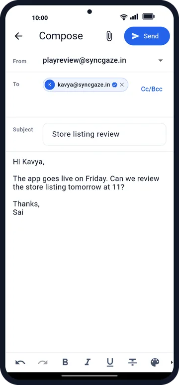 Writing an email in SyncGaze Mail