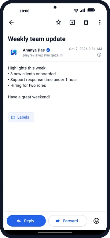 Reading an email in SyncGaze Mail on Android