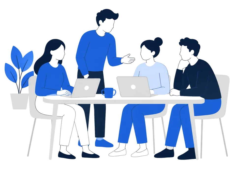A small team working together around a table